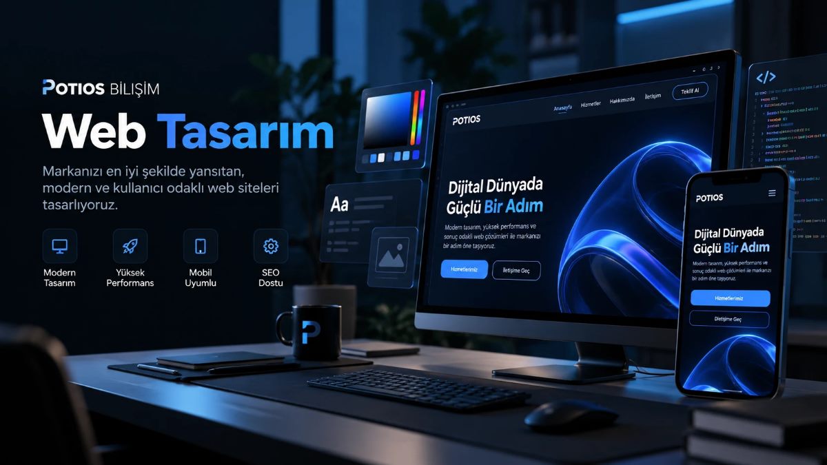 Potios Bilişim web tasarım: masaüstü ekranda ve telefonda modern, mobil uyumlu bir web sitesi tasarımı